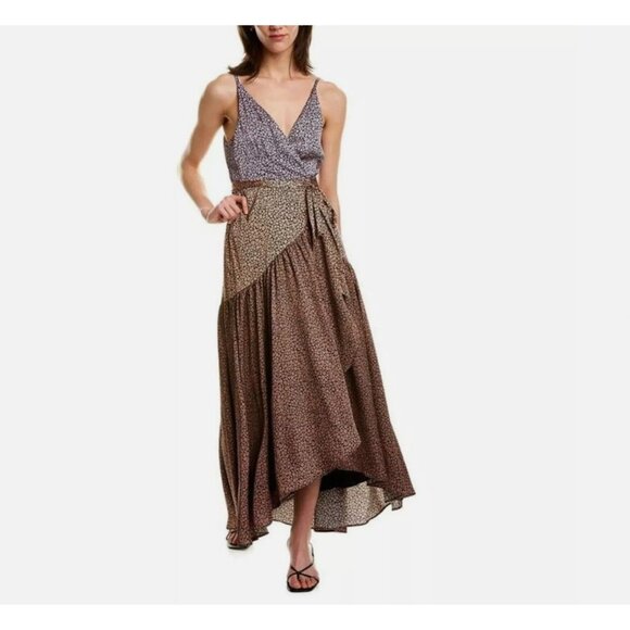 Hutch Anthropologie Floral Wrap Maxi Dress V-neck Hi-Low Brown Purple Size M - Picture 4 of 16